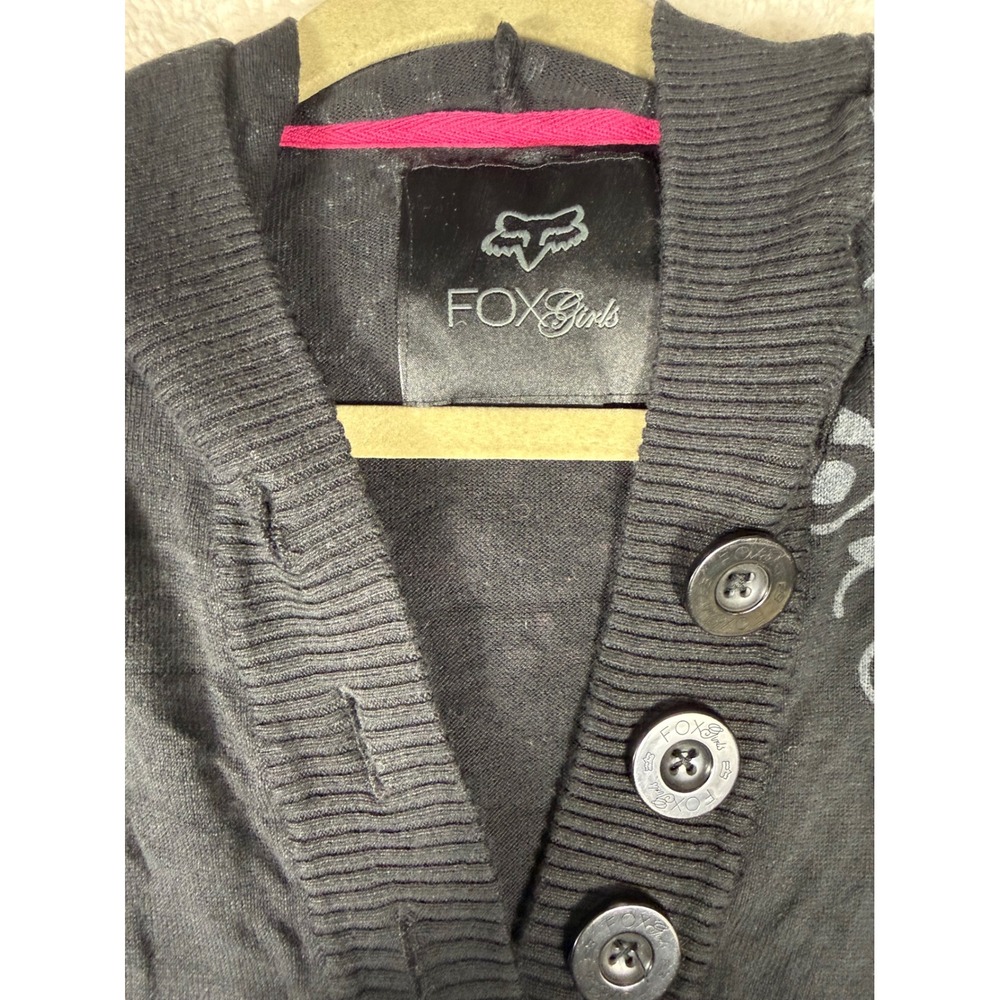 Fox Racing Hooded Sweater Womens M Black Pink Good Y2K Motocross Henley 56177 - Picture 7 of 9